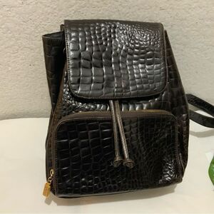 Enzo Angiolini Brown Leather Croc Structured backpack drawstring
